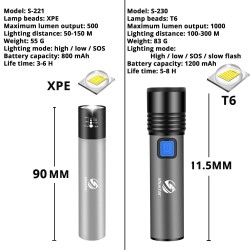 USB Ricaricabile - Torcia LED - T6 - 1200mAh - Impermeabile