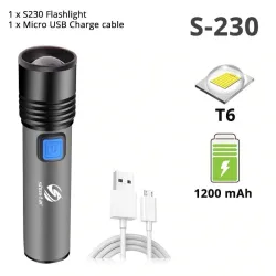 USB Rechargeable - Lampe de poche LED - T6 - 1200mAh - étanche