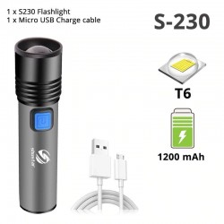 USB Ricaricabile - Torcia LED - T6 - 1200mAh - Impermeabile
