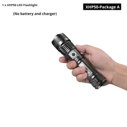 Kraftfull LED Ficklampa - XHP - Torch Support - Mircro laddning