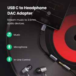 USB Tipo C a 3.5mm Headphone Jack - Adaptador - Cabo - DAC Chip