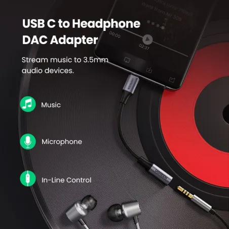 Veste casque USB de type C à 3,5 mm - Adaptateur - Cordon de câble - DAC Chip