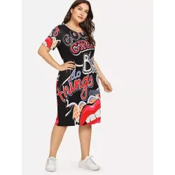 Stor storlek - Roligt tryck - Sommarklänning - XL-5XL