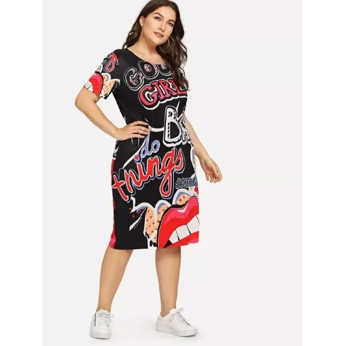 Stor storlek - Roligt tryck - Sommarklänning - XL-5XL