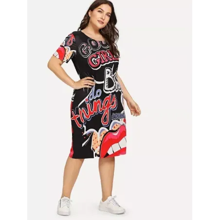 Tamanho grande - impressão engraçada - vestido de verão - XL-5XL