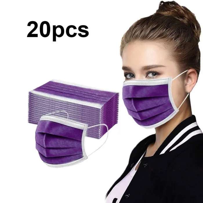 Masque antibactérien jetable - masque de bouche - 3 couches - violet