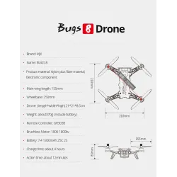 Drone PiezasMJX B8 Bugs 8 - Luz LED - Sin cepillos - Racer Drone - Rojo