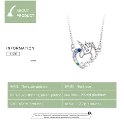 925 Argent Sterling - Licorne de l'Amour - Colliers - Zircon - Pendentif