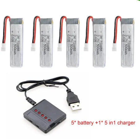 JJRC - 3,7V - 500mAh - Li-Polymer Batteri - Laddare - JJRC H37 JXD 523 - Batteri