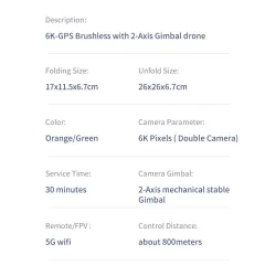 Drone PiezasJJRC X17 - GPS - 5G - 6K ESC - Cámara HD - 2 ejes Gimbal - Optical Flow Positioning - Brushless - Foldable