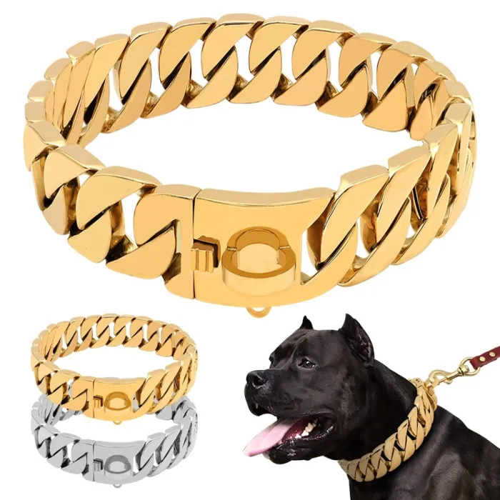 Stark metall Hundkedja - rostfritt stål - stora hundar