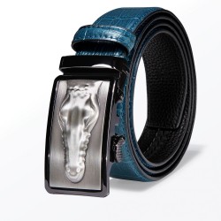 Crocodile skin design - leather belt with automatic buckle - blue