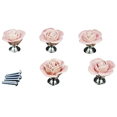 Poignées en forme de rose - céramique - 5 pièces