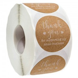 "Merci pour le soutien de ma petite entreprise" - stickers kraft ronds naturels - 100 - 500 pièces
