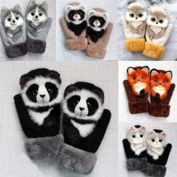 Kids winter mittens with cartoon animals - soft gloves