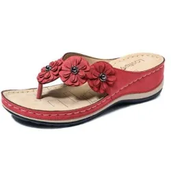 Sandales d'été avec des fleurs décoratives - style ethnique flip flops