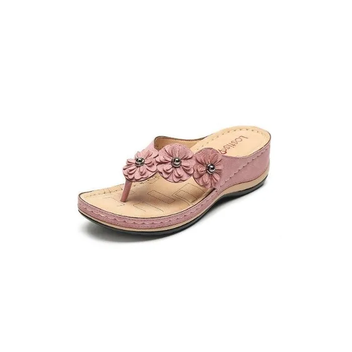 Sandales d'été avec des fleurs décoratives - style ethnique flip flops