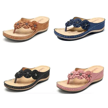 SandaliasSandalias de verano con flores decorativas - chanclas de estilo étnico