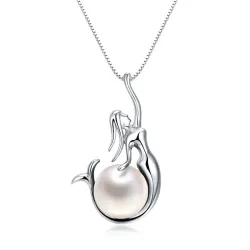 Pendant with mermaid & pearl - necklace - 925 sterling silver