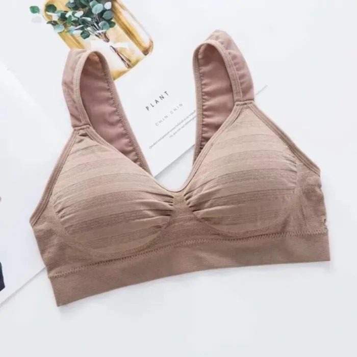 Striped bomull fitness bra med push up