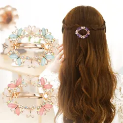 Clipe de cabelo elegante com cristais e borboletas