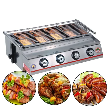 Grill - Außenofen - Edelstahl & Glas - LPG 4 Brenner Gas