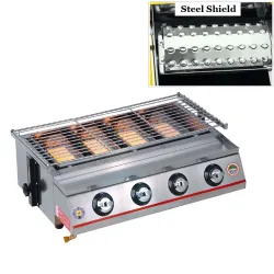 BBQ-grill - buitenoven - roestvrij staal en glas - LPG 4-pits gasBarbecue - BBQ