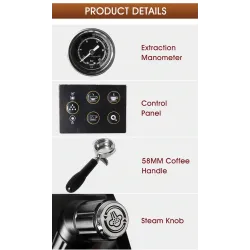 Machine à café avec mousse de lait pour espresso / cappuccino - 15 Bar - 220V