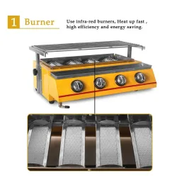 Grill - Außenofen - Edelstahl & Glas - LPG 4 Brenner Gas