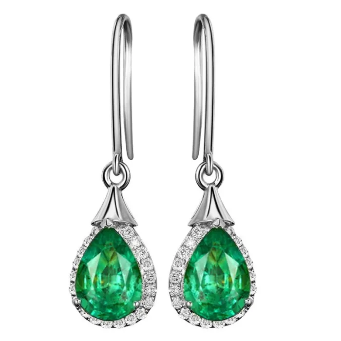 AretesElegante pendientes largas con cristal verde - plata de ley 925