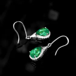 AretesElegante pendientes largas con cristal verde - plata de ley 925