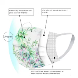 50 pièces - masques antibactériens jetables - 3 couches - imprimé floral - 50 pièces