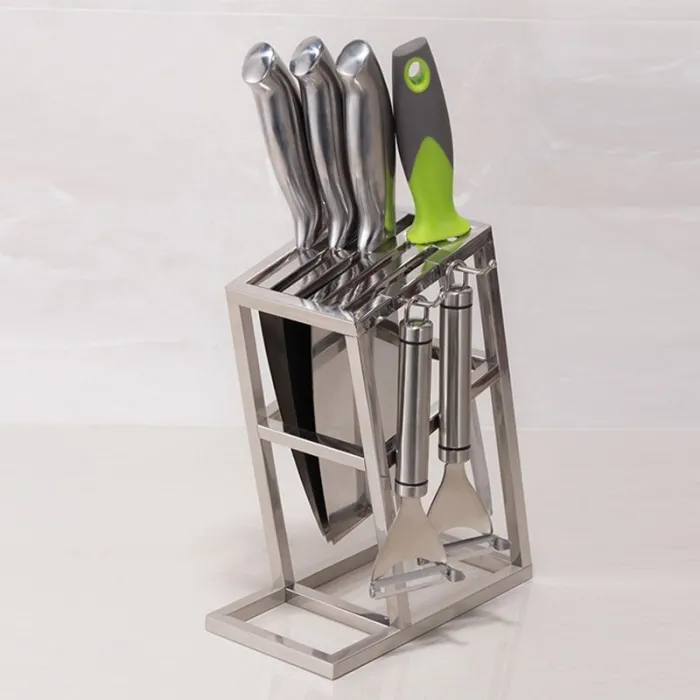 Porte couteaux - 6 trous - rack de rangement en acier inoxydable