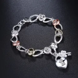 Exklusivt armband med en hjärtformad kristall hänglås - 925 sterlingsilver