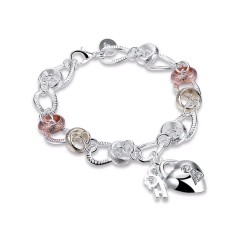 Exclusive bracelet with a heart-shaped crystal padlock - 925 sterling silver