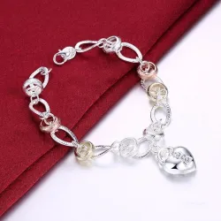 Exclusive bracelet with a heart-shaped crystal padlock - 925 sterling silver