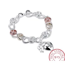 Exklusivt armband med en hjärtformad kristall hänglås - 925 sterlingsilver