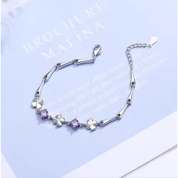 Pulseira elegante com quatro folhas de trevo & cristais - 925 prata esterlina