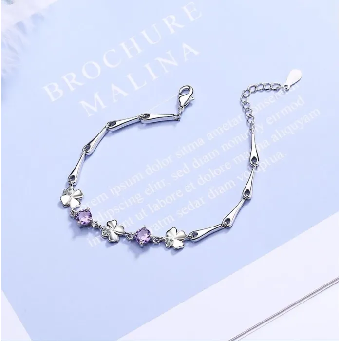 Elegante armband met klavertje vier en kristallen - 925 sterling zilverArmbanden
