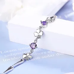 Bracciale elegante con quadrifoglio foglia & cristalli - argento 925