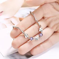 Pulseira elegante com quatro folhas de trevo & cristais - 925 prata esterlina
