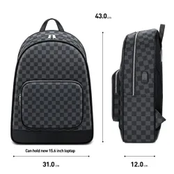 Polo ryggsäck - plaid design - USB laddningsport - vattentät