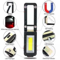 LinternasLuz de trabajo multifuncional de COB - USB - recargable - 180 grados ajustable - diseño de imanes acampar luz
