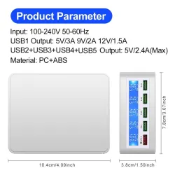 USB - 40W - 3.0 snellader - Led display - 5-poorts laadstationBatterijen & Opladers