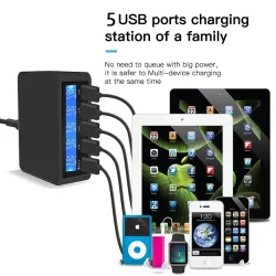 USB - 40W - 3.0 snellader - Led display - 5-poorts laadstationBatterijen & Opladers