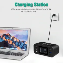 Bezprzewodowa ładowarka Qi - szybkie ładowanie 3.0 - 60W - 8 portów USB - stacja ładującaBaterie & ładowarki