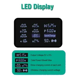 Batería y CargadoresCargador inalámbrico Qi - carga rápida 3.0 - 60W - 8 puertos USB - estación de carga