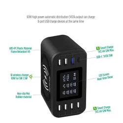 Qi wireless charger - quick charge 3.0 - 60W - 8-ports USB - charging station