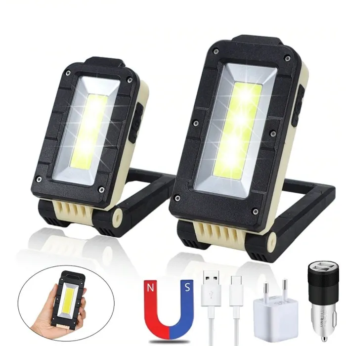 Lampe de travail multifonctionnel COB - USB - rechargeable - 180 degrés réglable - magnétoscope