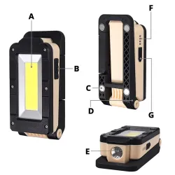 Lampe de travail multifonctionnel COB - USB - rechargeable - 180 degrés réglable - magnétoscope